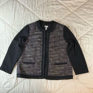 Chico's(3) Black Purple Gold Metallic Open Front Fringe Jacket Womens XL #2387